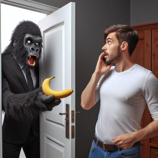 mann gorilla tuer banane computer konsole tuer
