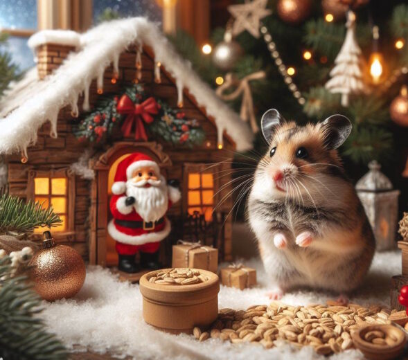 Weihnachtsmann Hamster Schnee Nuesse Weihnachtsbaum